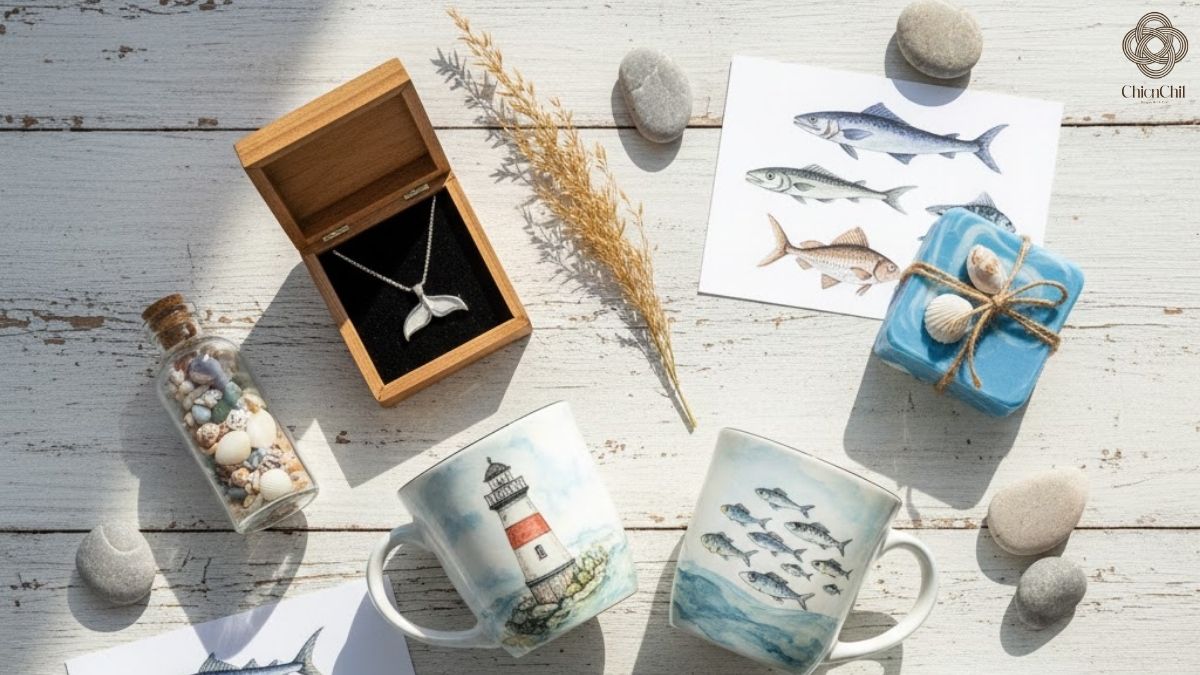 Coastal treasures thoughtfully arranged, inspired by the beauty of the sea