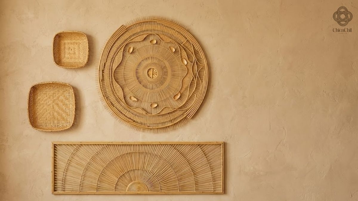 A curated arrangement of handcrafted woven wall decor, blending organic textures and warm neutral tones for a calm, earthy interior aesthetic.