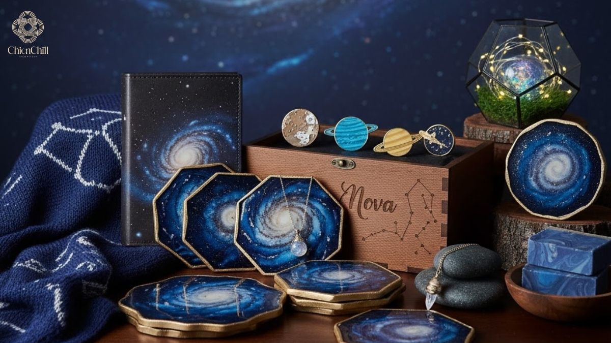 Inspired by the universe, each Midnight piece is carefully handcrafted to capture stars, planets, and cosmic dreams in deep blue tones.